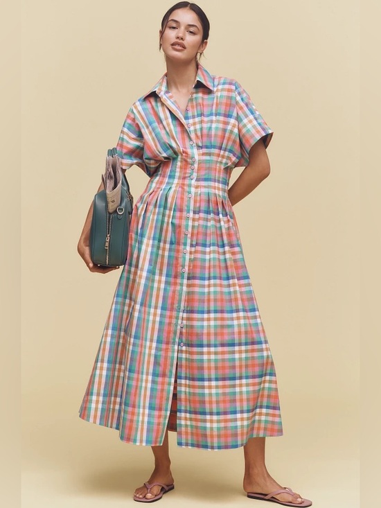 Exquise Dresses & Skirts - Anthropologie THE TOBIE BUTTON-FRONT PLEATED SHIRT DRESS BY EXQUISE Plaid XXSP